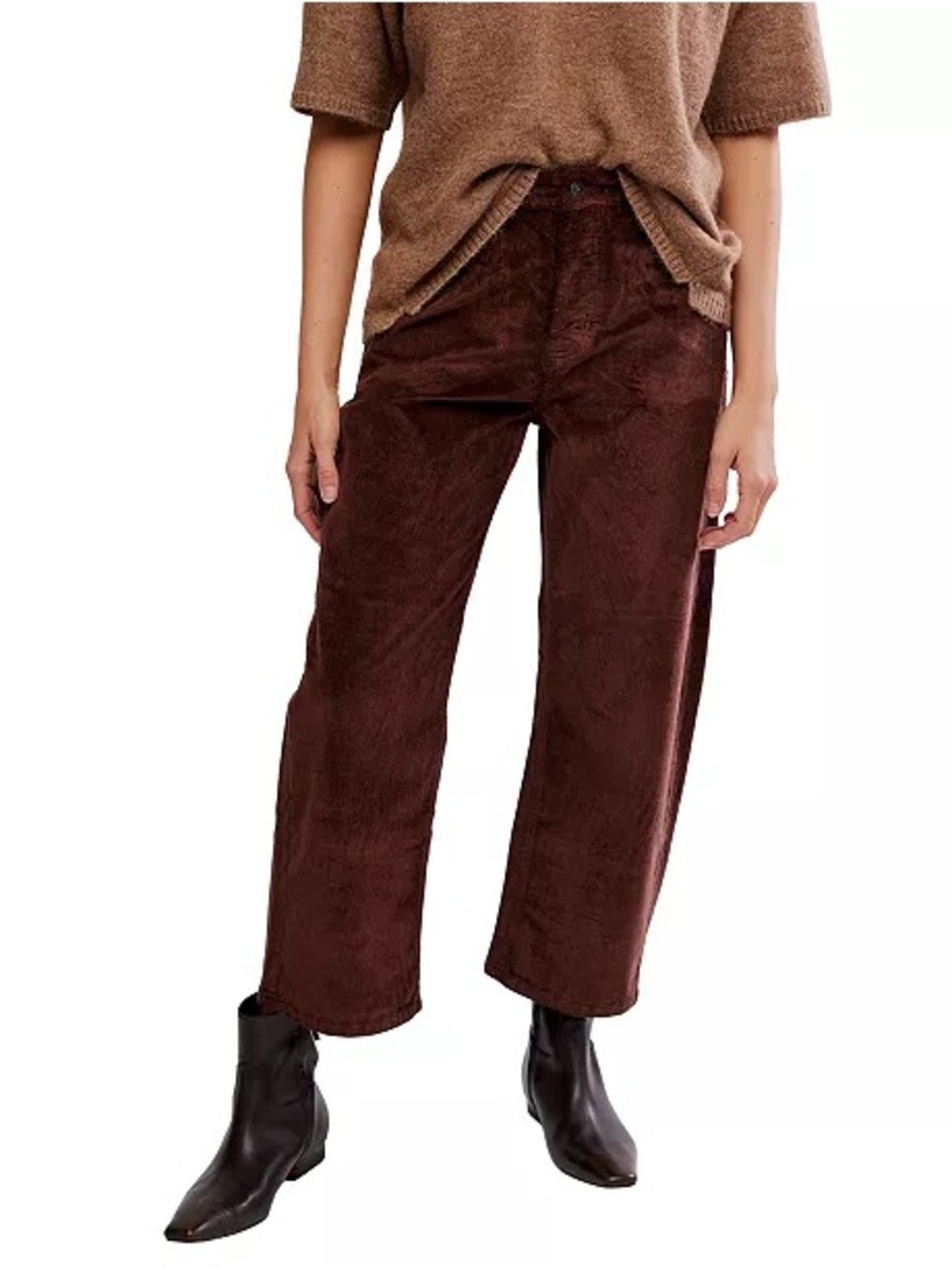 NWT FREE PEOPLE WE THE FREE ($207) Deep Trance Boyfriend Corduroy Pants in Brown